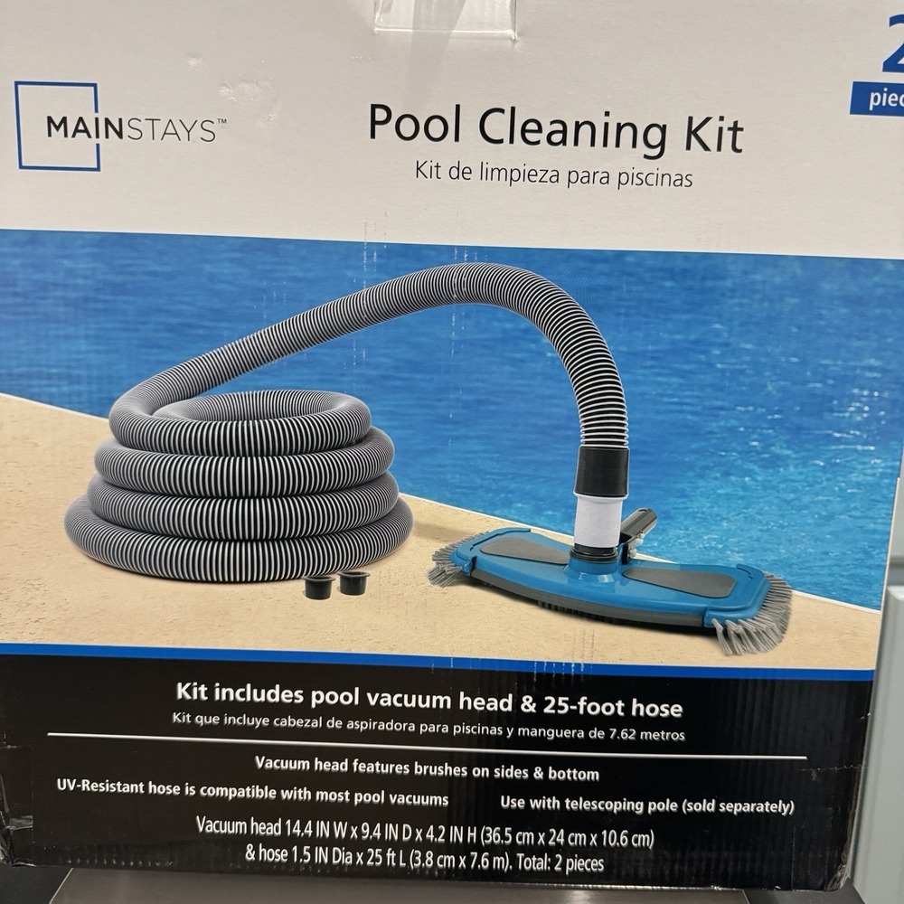 Mainstays Pool Cleaning Kit,2 PC UV resistant, vacuum head and 25 Ft Hose